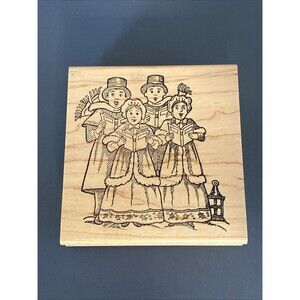 Vintage Hampton Art Stamps Rubber Stamp People Caroling Christmas Singing 1997